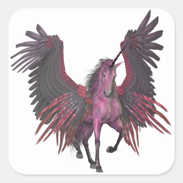 Sticker Carré Cheval volant de l'Imaginaire Pegasus Pink Unicorn (Devant)