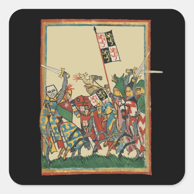 Sticker Carré Chevalier Chargement, Manesse de Codex du XIVe siè (Devant)