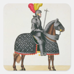 Sticker Carré Chevalier en armure sur son cheval, assiette de 'A