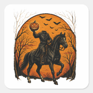 Sticker Carré Chevalier sans tête sur un cheval citrouille Hallo