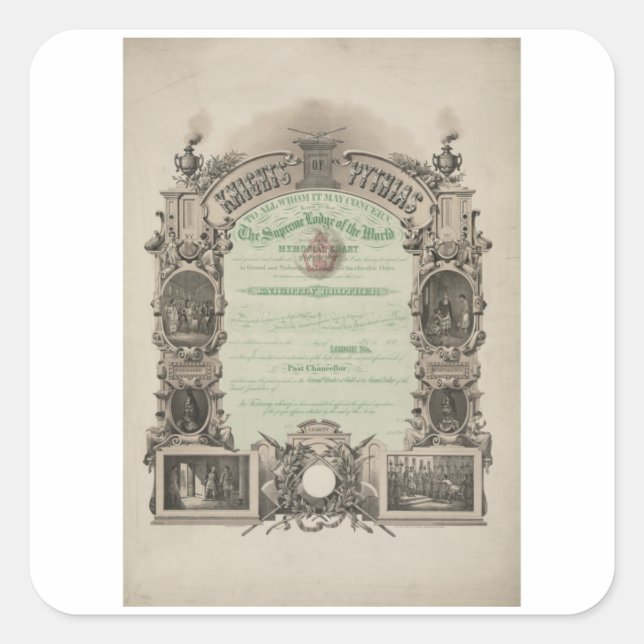 Sticker Carré Chevaliers De Pythias - Société Secrète Vintage (Devant)