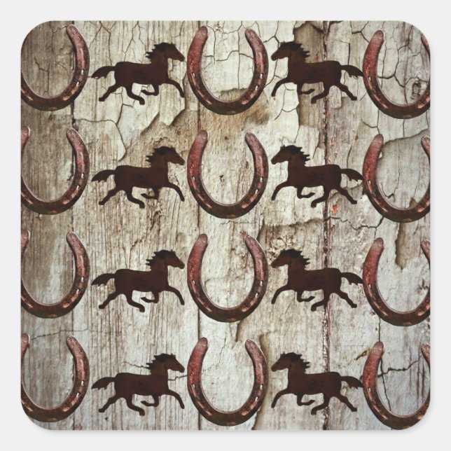 Sticker Carré Chevaliers en fer à cheval sur la grange Bois Cowb (Devant)