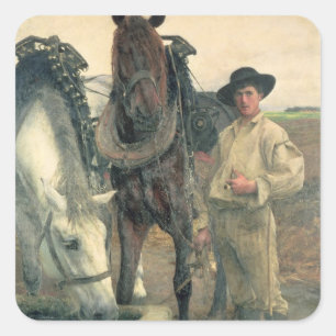 Sticker Carré Chevaux à la cuvette de l'eau, 1884 (huile sur la