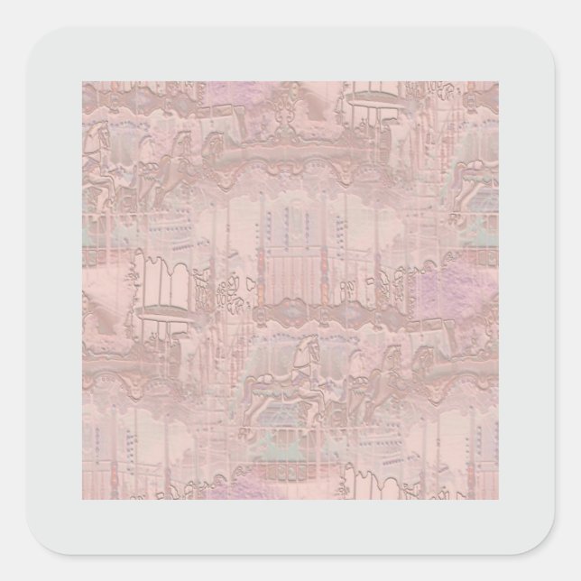 Sticker Carré Chevaux de carrousel rose (Devant)