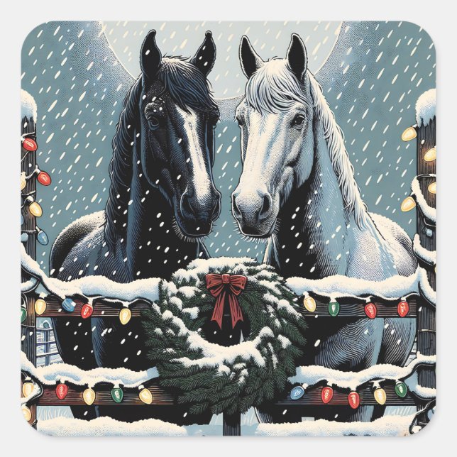 Sticker Carré Chevaux de fête | Joyeux Noël (Devant)