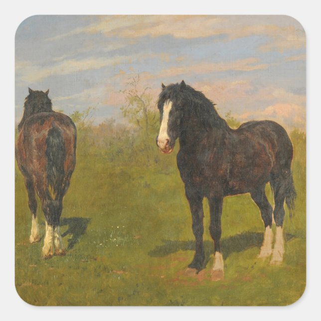 Sticker Carré Chevaux de pâturage (par Rosa Bonheur) (Devant)