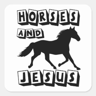 Sticker Carré Chevaux Et Jésus Chrétien Mignon Cheval Équestre