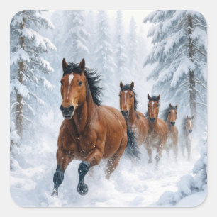 Sticker Carré Chevaux sauvages courant à travers une forêt ennei