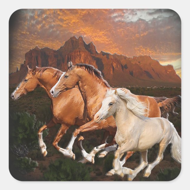 Sticker Carré Chevaux sauvages d'Arizona (Devant)