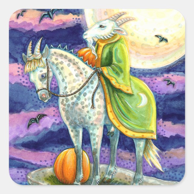 STICKER CARRÉ CHÈVE-DÉMON, IMAGINAIRE À BOUTEILLE HALLOWEEN SÛR (Devant)