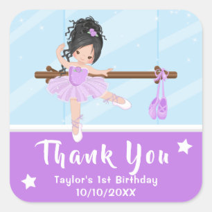 Sticker Carré Cheveux noirs Ballerina violet Merci d'anniversair