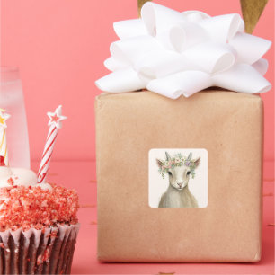 Sticker Carré Chèvre animale florale Boho