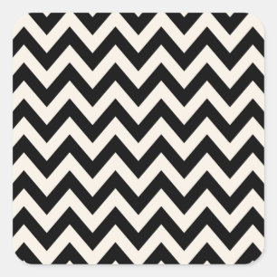 Sticker Carré Chevron Blanc Noir Et Crème, Zigzag Herringbone