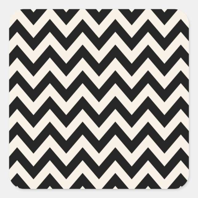 Sticker Carré Chevron Blanc Noir Et Crème, Zigzag Herringbone (Devant)
