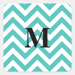 Sticker Carré Chevron bleu avec Monogramme