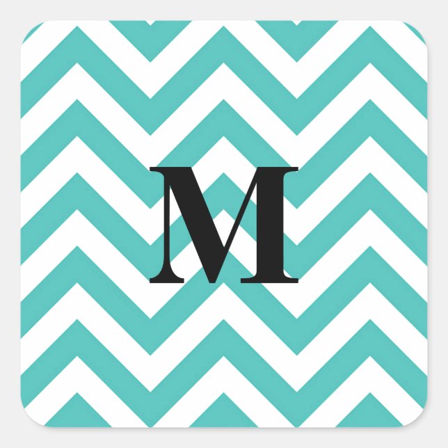 Sticker Carré Chevron bleu avec Monogramme (Devant)
