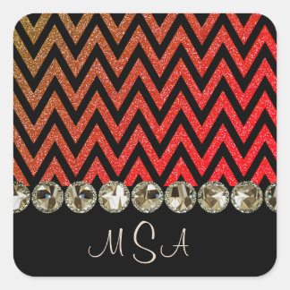 Sticker Carré Chevron Bling Red Monogram Glam Jewels