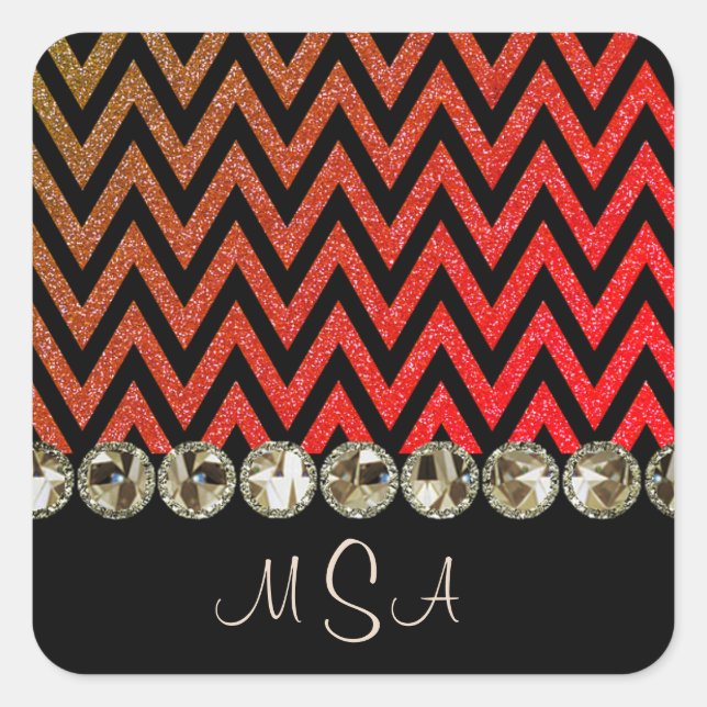 Sticker Carré Chevron Bling Red Monogram Glam Jewels (Devant)