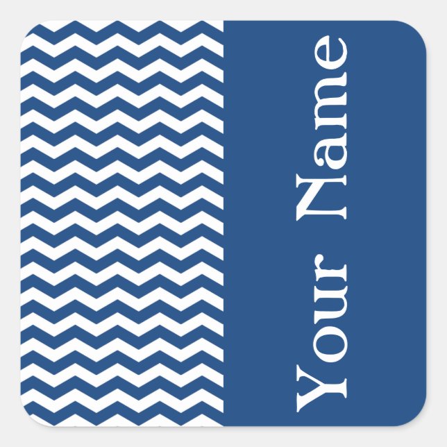 Sticker Carré Chevron Mykonos Blue Wave avec nom (Devant)