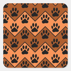 Sticker Carré Chevron Orange Brown Avec Motif Paw Chien