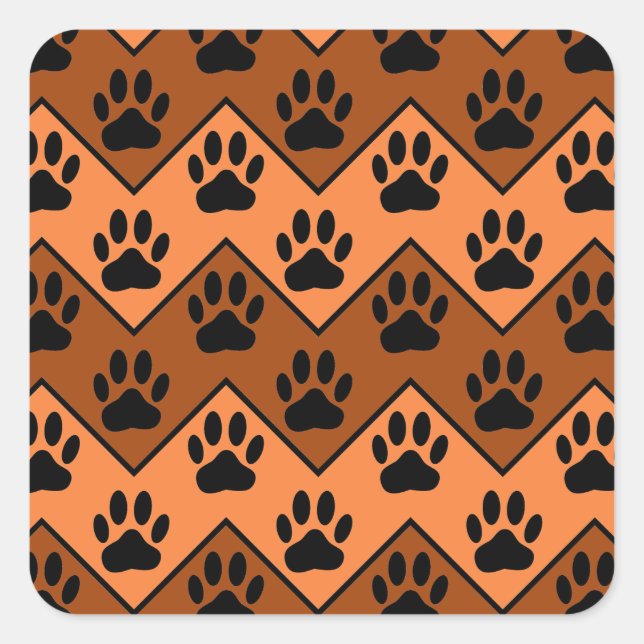 Sticker Carré Chevron Orange Brown Avec Motif Paw Chien (Devant)