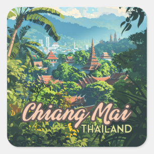Sticker Carré Chiang Mai Thaïlande Asie Temples Monts Vintages