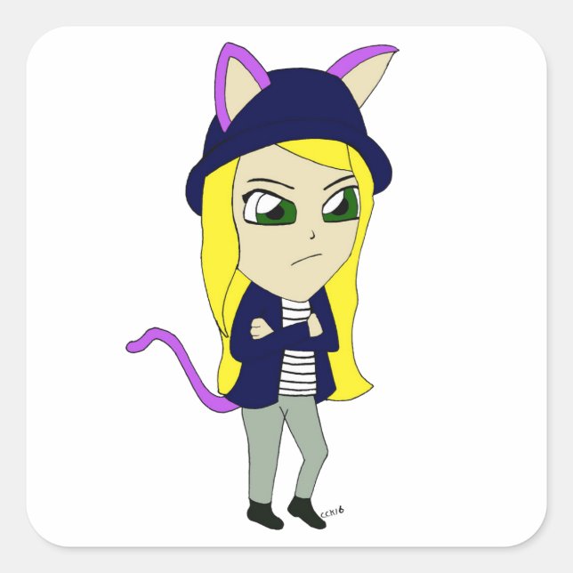 Sticker Carré chibi catgirl (Devant)