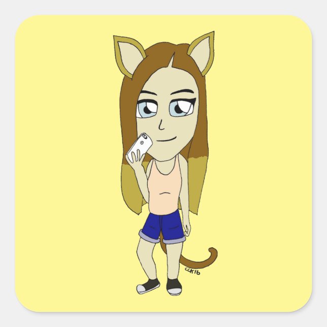 Sticker Carré Chibi Catgirl (Devant)