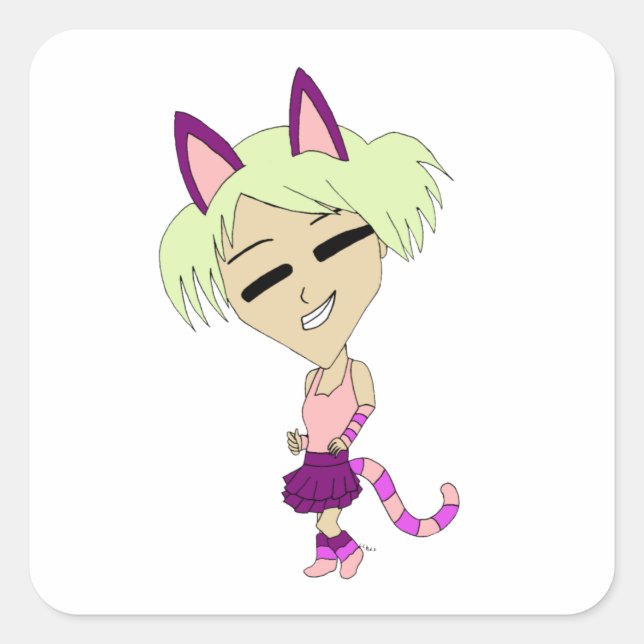 Sticker Carré chibi catgirl (Devant)