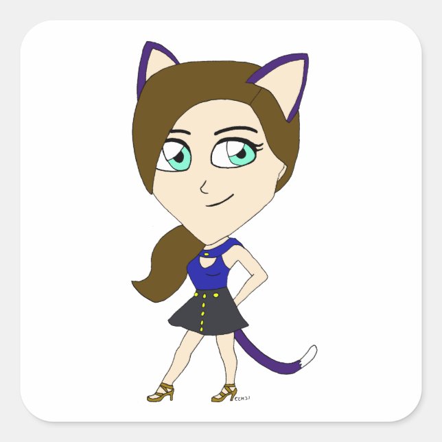 Sticker Carré chibi catgirl (Devant)