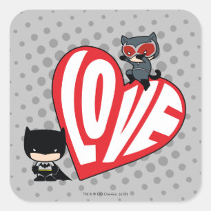 Sticker Carré Chibi Catwoman rebondit sur Batman
