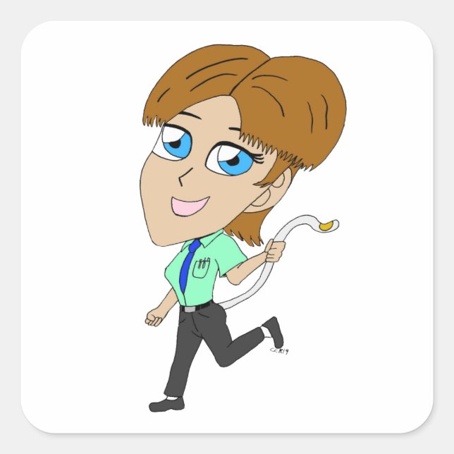 Sticker Carré chibi fille avec une queue (Devant)