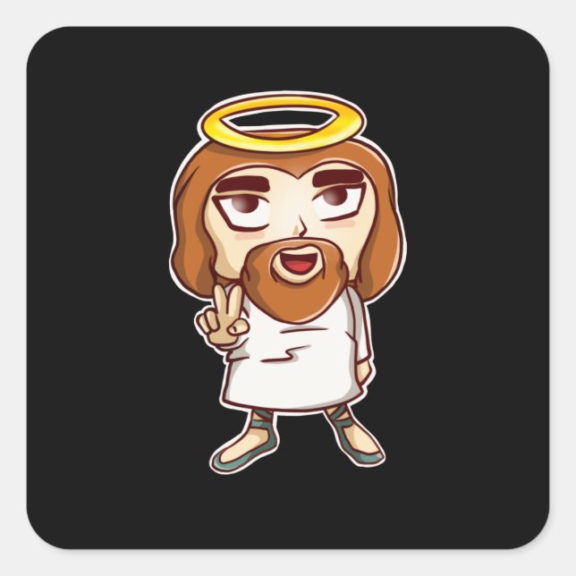 Sticker Carré Chibi Jésus Christ Kawaii Dieu Amusant Anime Chrét (Devant)