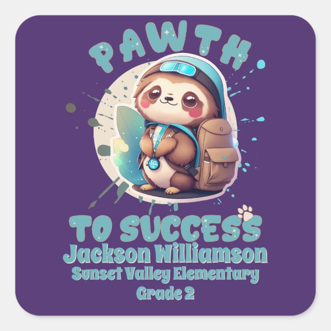 Sticker Carré Chibi Kawaii Nom de la machine à sous Grade School (Devant)