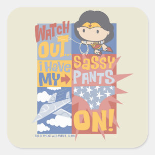 Sticker Carré Chibi Wonder Woman   J'Ai Mes Pantalons Sassy En T