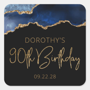 Sticker Carré Chic Agate Geode Blue Gold 90th Birthday Party
