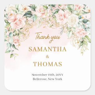 Sticker Carré Chic aquarelle fleurs rousses eucalyptus or