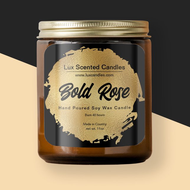 Sticker Carré Chic Black Gold Foil Moderne de luxe bougie produi (Créateur téléchargé)