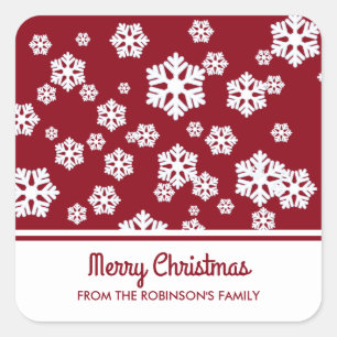 Sticker Carré Chic blanc Snowflakes Motif nordique sur rouge fon