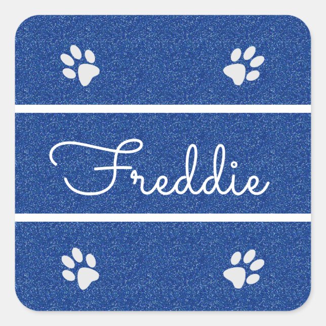 Sticker Carré Chic Blue Faux Parties scintillant Customisé chat  (Devant)