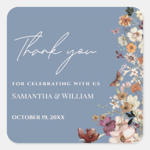 Sticker Carré Chic Boho Fleur sauvage Rustic Periwinkle Mariage