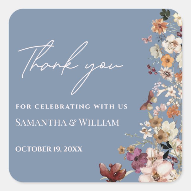 Sticker Carré Chic Boho Fleur sauvage Rustic Periwinkle Mariage (Devant)