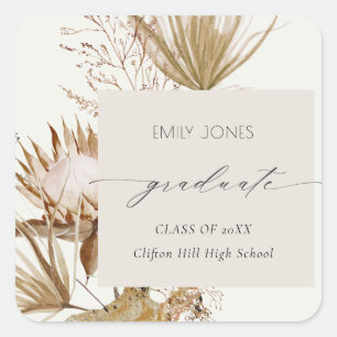 Sticker Carré Chic Boho Protea Sec Palm Floral Photo Graduation