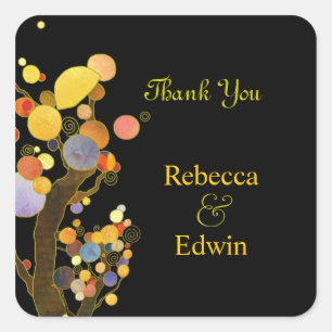 Sticker Carré Chic Botanique Mariage noir Merci