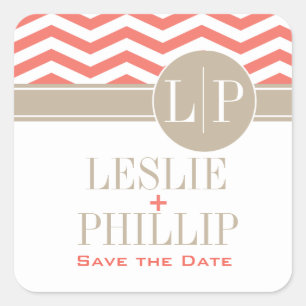 Sticker Carré Chic Chevron Monogramme   corail