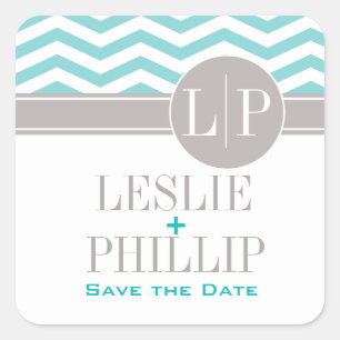 Sticker Carré Chic Chevron Monogramme   TURQUOISE