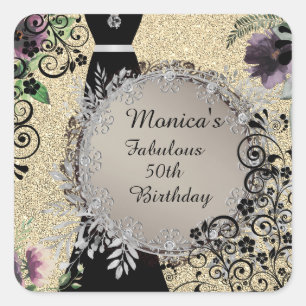Sticker Carré Chic Elegant Fabulous 50e anniversaire