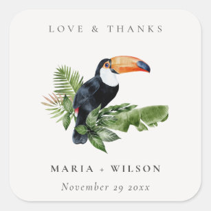 Sticker Carré Chic Elegant Tropical Rainforest Toucan Mariage