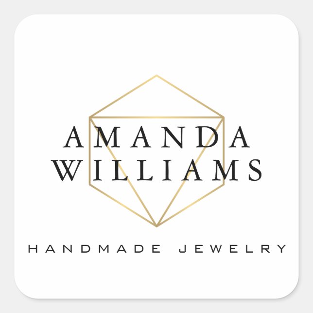 Sticker Carré Chic Faux Gold Gemstone Jewelry Designer Blanc (Devant)