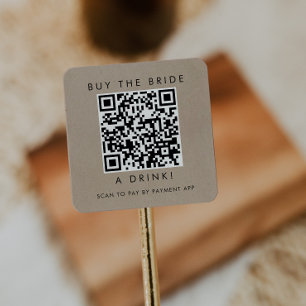 Sticker Carré Chic Faux Kraft Acheter un verre à la mariée QR Co